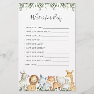 Papier Safari Animaux Baby showers Voeux Pour Bébé