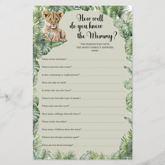 Papier Safari Animaux Comment Bien Connaissez-Vous Le Jeu (Devant)