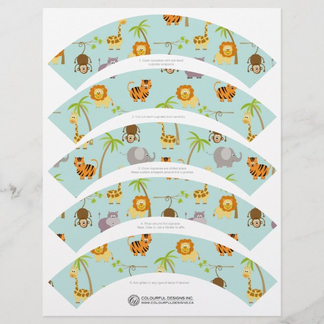 Papier Safari Animaux Cupcake Wrappers (Devant)