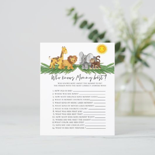 Papier Safari Animaux Qui connaît maman Baby shower Jeu (Debout devant)