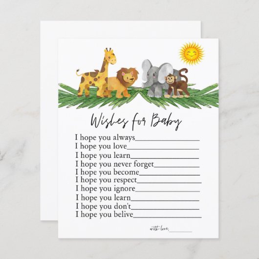 Papier Safari Animaux Voeux pour Baby shower Jeu (Devant / Derrière)