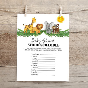 Papier Safari Animaux Word Scrumble Baby shower Jeu