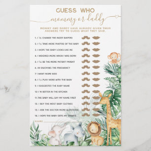 Papier Safari Baby Animal Greenery Baby Shower Guess game