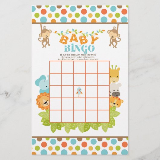 Papier Safari Baby Bingo Jeu avec Animaux (Devant)