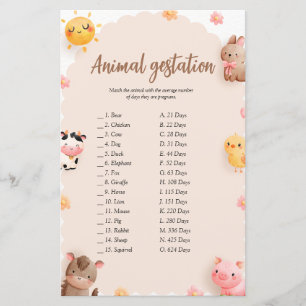 Papier Safari Baby shower Animal Gestation Jeu