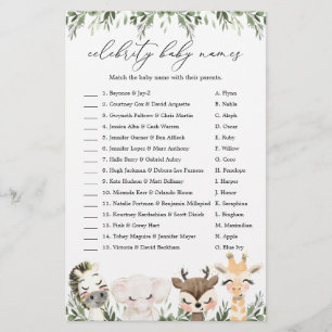 Papier Safari Baby shower Celebrity Baby Names Jeu