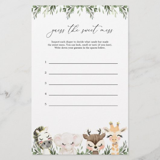 Papier Safari Baby shower Devine The Sweet Mess Game (Devant)