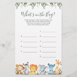 Papier Safari Baby shower Devinez ce qu'il y a dans le je