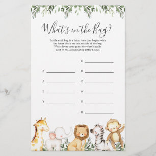 Papier Safari Baby shower Devinez ce qu'il y a dans le je