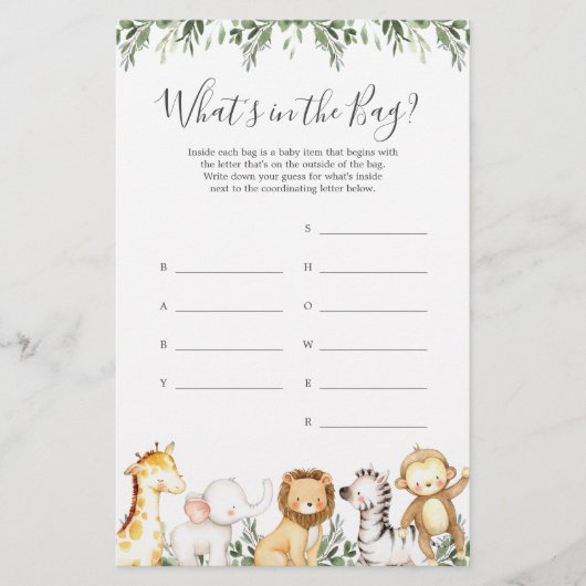 Papier Safari Baby shower Devinez ce qu'il y a dans le je (Devant)