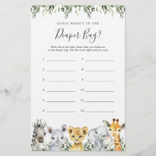 Papier Safari Baby shower Devinez ce qu'il y a dans le sa