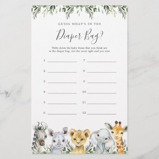 Papier Safari Baby shower Devinez ce qu'il y a dans le sa (Devant)