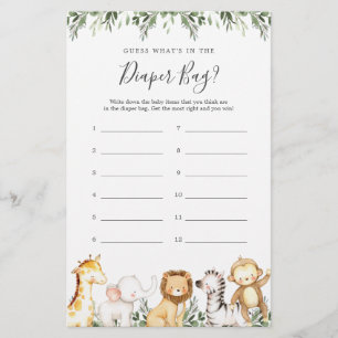 Papier Safari Baby shower Devinez ce qu'il y a dans le sa