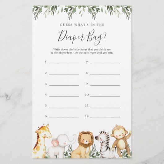Papier Safari Baby shower Devinez ce qu'il y a dans le sa (Devant)