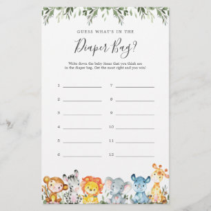 Papier Safari Baby shower Devinez ce qu'il y a dans le sa