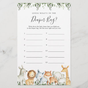 Papier Safari Baby shower Devinez ce qu'il y a dans le sa