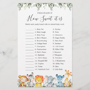 Papier Safari Baby shower Grossesse Comme il est doux jeu
