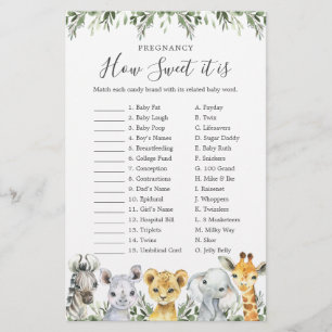 Papier Safari Baby shower Grossesse Comme il est doux jeu