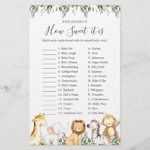 Papier Safari Baby shower Grossesse Comme il est doux jeu