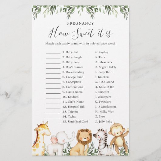 Papier Safari Baby shower Grossesse Comme il est doux jeu (Devant)