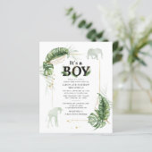 Papier Safari Boy Baby shower Elephant Giraffe Invitation (Debout devant)