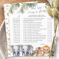 Safari Devine Maman ou Papa, jeu de Baby Shower