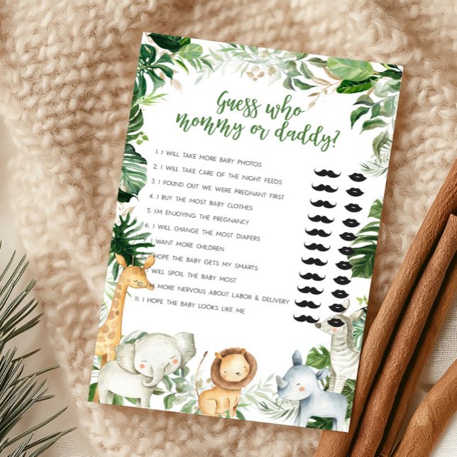 Papier Safari Devine qui est Maman ou Papa (Greenery Jungle Baby Shower  Guess Who Mommy or Daddy Game)