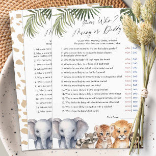 Papier Safari Devine Qui Maman ou Papa, Baby shower Jeu