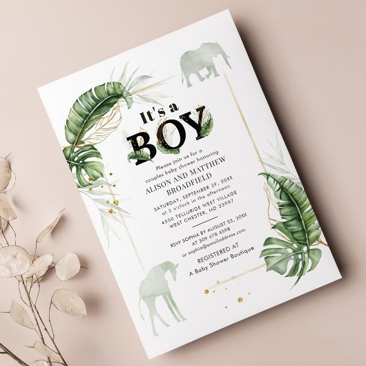 Papier Safari Elephant Giraffe Baby shower Invitation