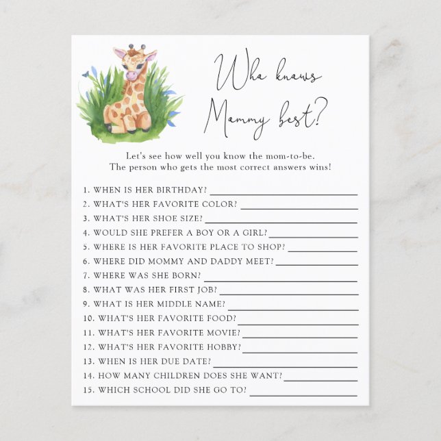 Papier Safari Giraffe - Qui connaît maman le mieux (Devant)