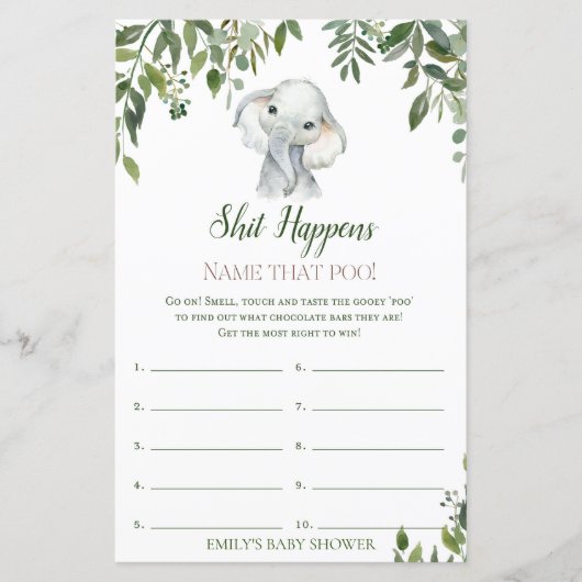 Papier Safari Jungle Elephant Baby shower Jeu IMPRIMÉ (Devant)