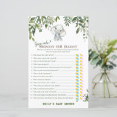 Papier Safari Jungle Elephant Baby shower Jeu IMPRIMÉ (Debout devant)