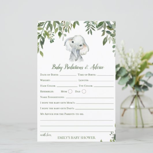 Papier Safari Jungle Elephant Baby shower Jeu IMPRIMÉ (Debout devant)