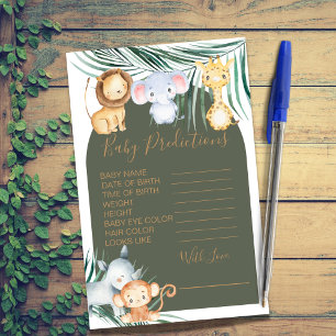 Papier Safari Jungle Thème Baby shower Prédictions Jeu