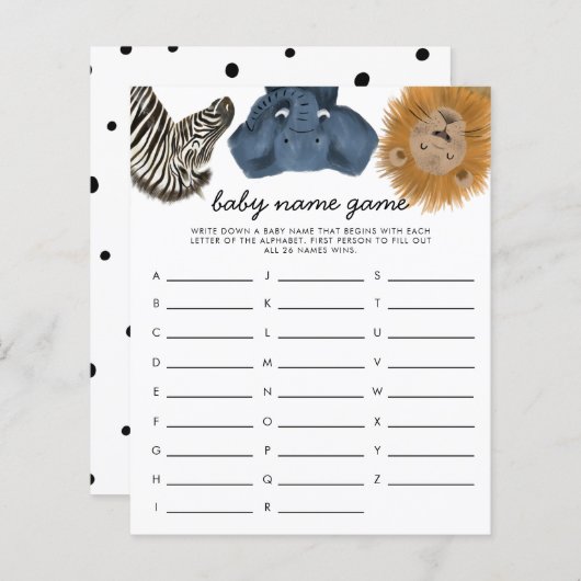 Papier Safari Thème Baby Name Douche Jeu (Devant / Derrière)