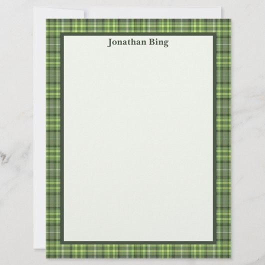 Papier Sage and Olive Plaid Stationery Paper (Devant)