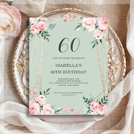 Papier Sage Floral 60e Budget Anniversaire Invitation