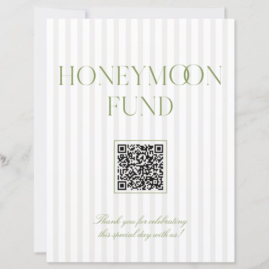 Papier Sage Green & Beige Honeymoon Fund QR Code Sign (Devant)