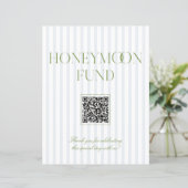 Papier Sage Green & Blue Honeymoon Fund QR Code Sign (Debout devant)
