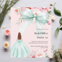 Sage green bow dress rose Sweet 16 invitation
