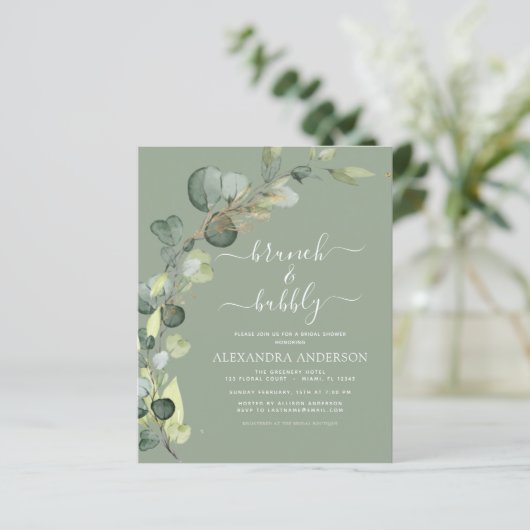 Papier Sage Green Brunch & Bubbly QR Code Invitation (Debout devant)
