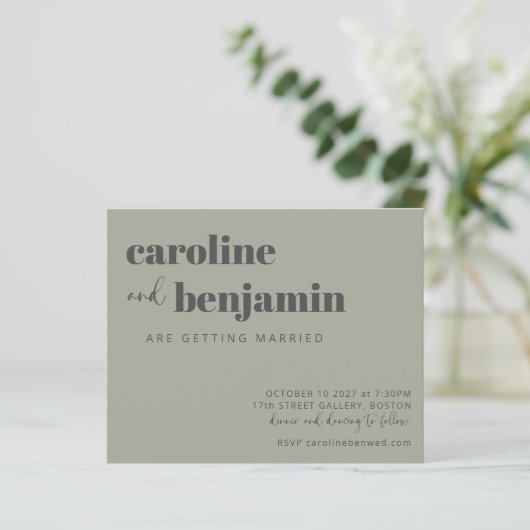 Papier Sage Green Charcoal Moderne Budget Mariage Invitat (Debout devant)