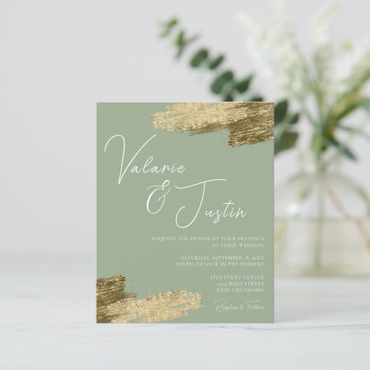 Papier Sage Green Faux Gold Foil Faire-part de mariage (Debout devant)