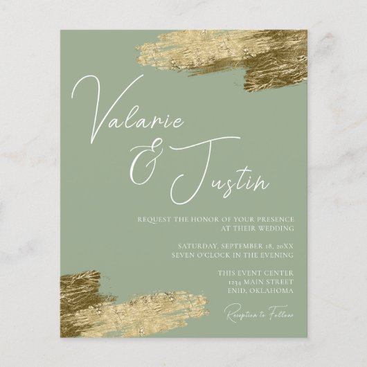 Papier Sage Green Faux Gold Foil Faire-part de mariage (Devant)
