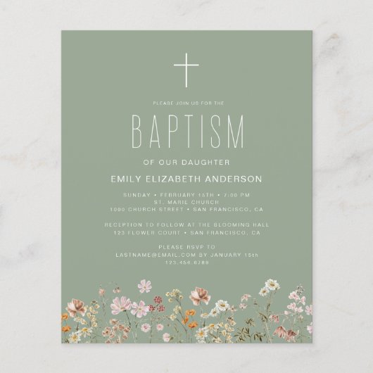 Papier Sage Green Fleur sauvage Baptême Jardin En Fleur (Devant)
