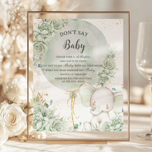 Papier Sage Green Floral Elephant Ne pas dire Baby Game