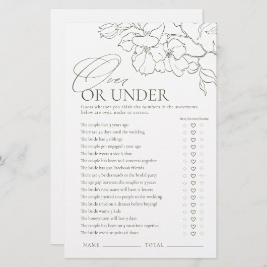 Papier Sage Green floral Over ou Under nuptiale jeu de do (Devant / Derrière)