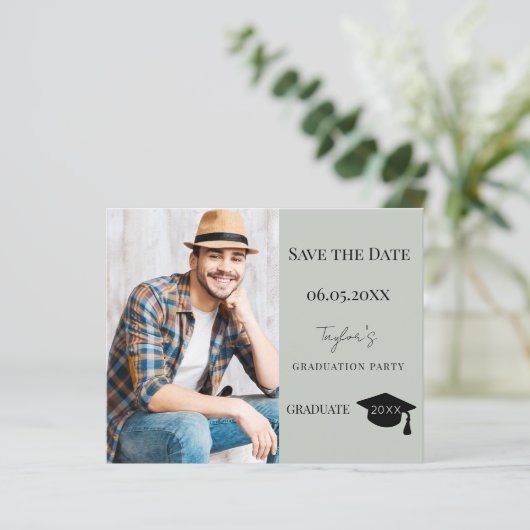 Papier Sage Green Graduation Party Save the Date card (Debout devant)