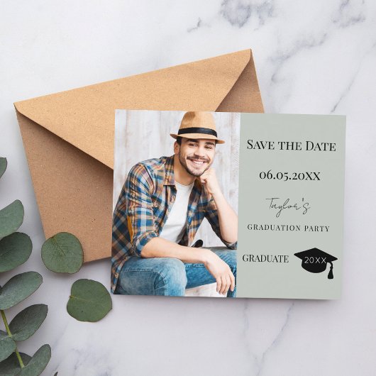 Papier Sage Green Graduation Party Save the Date card