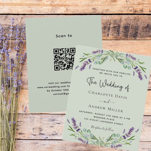 Papier Sage green lavender QR code RSVP budget mariage